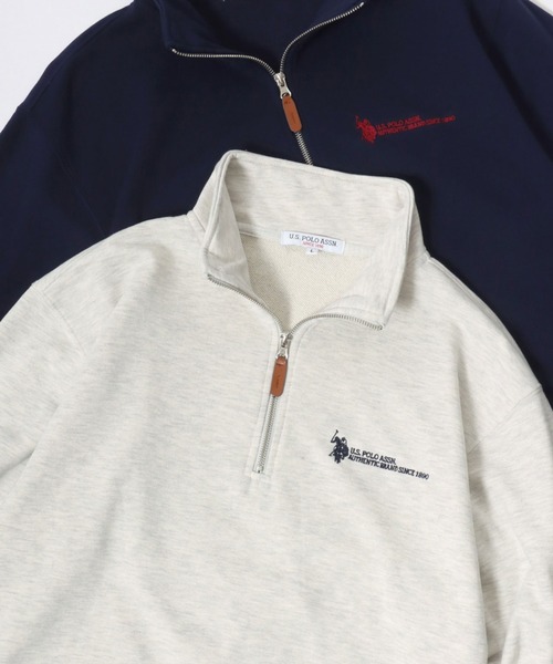 U.S. POLO ASSN.(ユーエスポロアッスン)の「U.S. POLO ASSN./ユーエスポロアッスン オーバーサイズ 裏毛 ロゴ ワンポイント刺繍 ハーフジップ スウェット トレーナー/レディース メンズ(スウェット・メンズ・ネイビー/オートミール/アイボリー/ブラック・M/LL/L)」の2枚目の写真