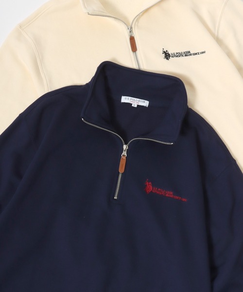 U.S. POLO ASSN.(ユーエスポロアッスン)の「U.S. POLO ASSN./ユーエスポロアッスン オーバーサイズ 裏毛 ロゴ ワンポイント刺繍 ハーフジップ スウェット トレーナー/レディース メンズ(スウェット・メンズ・ネイビー/オートミール/アイボリー/ブラック・M/LL/L)」の4枚目の写真