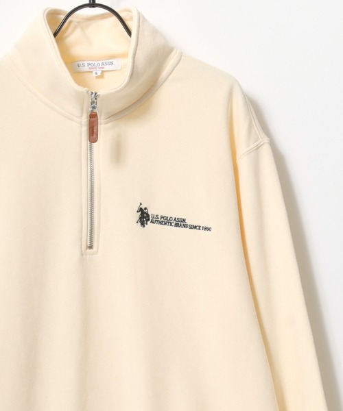U.S. POLO ASSN.(ユーエスポロアッスン)の「U.S. POLO ASSN./ユーエスポロアッスン オーバーサイズ 裏毛 ロゴ ワンポイント刺繍 ハーフジップ スウェット トレーナー/レディース メンズ(スウェット・メンズ・ネイビー/オートミール/アイボリー/ブラック・M/LL/L)」の5枚目の写真