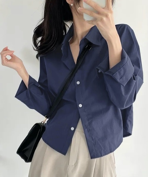 HALEY PESCA（ヘーリーペスカ）の「HALEY PESCA/クロップドカラーシャツ（シャツ/ブラウス・レディース・グリーン/イエロー/ブルー/ネイビー/ホワイト・MEDIUM）」の3枚目の写真