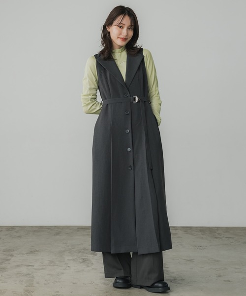 PUBLIC TOKYO(パブリックトウキョウ)の「【完売間近】ワイドラペルジレワンピ(ジャンパースカート・レディース・ダークグレー/モカ・2/1)」の20枚目の写真