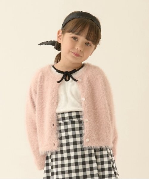 Lycee mine（リセマイン）の「シャギーニットカーディガン（カーディガン/ボレロ・キッズ・ミント/レッド/アイボリー/ライトピンク/ブラック・M(110-120)/L(130-140)）」の5枚目の写真