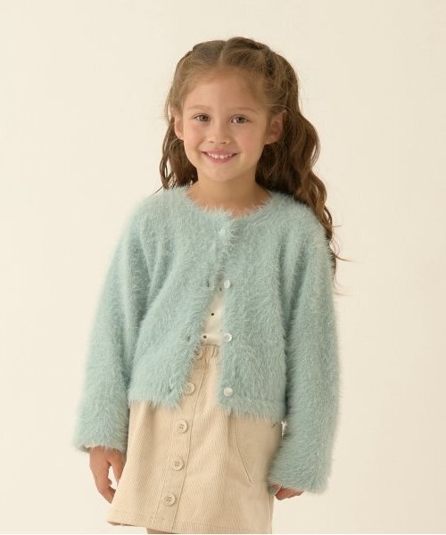 Lycee mine（リセマイン）の「シャギーニットカーディガン（カーディガン/ボレロ・キッズ・ミント/レッド/アイボリー/ライトピンク/ブラック・M(110-120)/L(130-140)）」の4枚目の写真