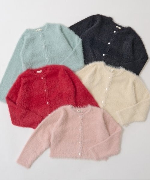 Lycee mine（リセマイン）の「シャギーニットカーディガン（カーディガン/ボレロ・キッズ・ミント/レッド/アイボリー/ライトピンク/ブラック・M(110-120)/L(130-140)）」の6枚目の写真