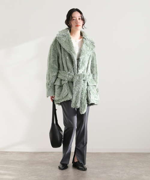 JANE SMITH / JOHN SMITH（ジェーンスミスジョンスミス）の「【JANE SMITH/ジェーンスミス】POLYESTER COLOR FUR W BREASTE：コート（その他アウター・レディース・グリーン・38）」の8枚目の写真