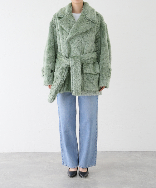 JANE SMITH / JOHN SMITH（ジェーンスミスジョンスミス）の「【JANE SMITH/ジェーンスミス】POLYESTER COLOR FUR W BREASTE：コート（その他アウター・レディース・グリーン・38）」の13枚目の写真
