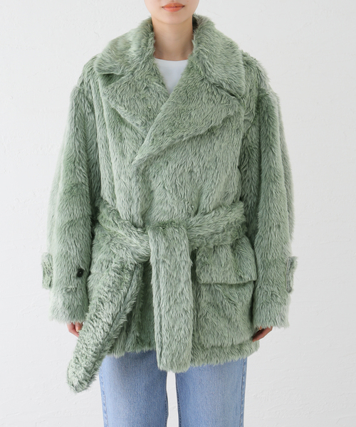 JANE SMITH / JOHN SMITH（ジェーンスミスジョンスミス）の「【JANE SMITH/ジェーンスミス】POLYESTER COLOR FUR W BREASTE：コート（その他アウター・レディース・グリーン・38）」の14枚目の写真