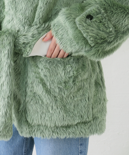 JANE SMITH / JOHN SMITH（ジェーンスミスジョンスミス）の「【JANE SMITH/ジェーンスミス】POLYESTER COLOR FUR W BREASTE：コート（その他アウター・レディース・グリーン・38）」の21枚目の写真