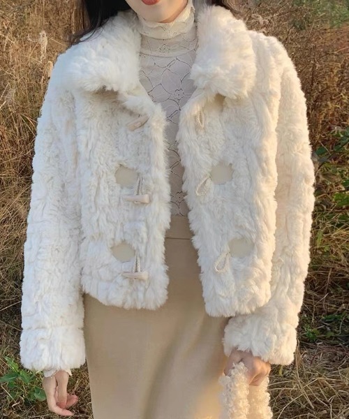 セール】モコモコアウター ダッフルクロップドジャケット