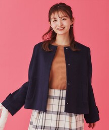◆《5color/XS-LLsize》ウール混ノーカラーショートコート