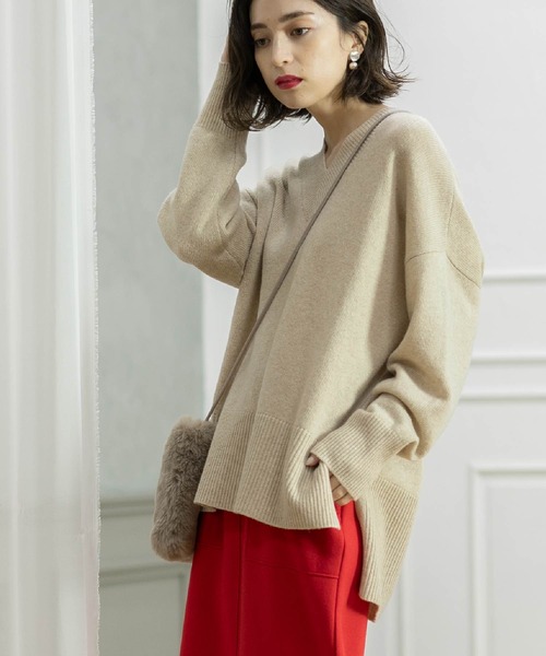 OPAQUE.CLIP(オペークドットクリップ)の「◆ミドルゲージVネックニット/FILIVIVI・フィルビビ【洗える】(ニット/セーター・レディース・ワインレッド/ライトベージュ/グレー/ブルー・36/38/40/42)」の21枚目の写真