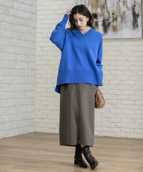 OPAQUE.CLIP(オペークドットクリップ)の「◆ミドルゲージVネックニット/FILIVIVI・フィルビビ【洗える】(ニット/セーター・レディース・ワインレッド/ライトベージュ/グレー/ブルー・36/38/40/42)」の11枚目の写真