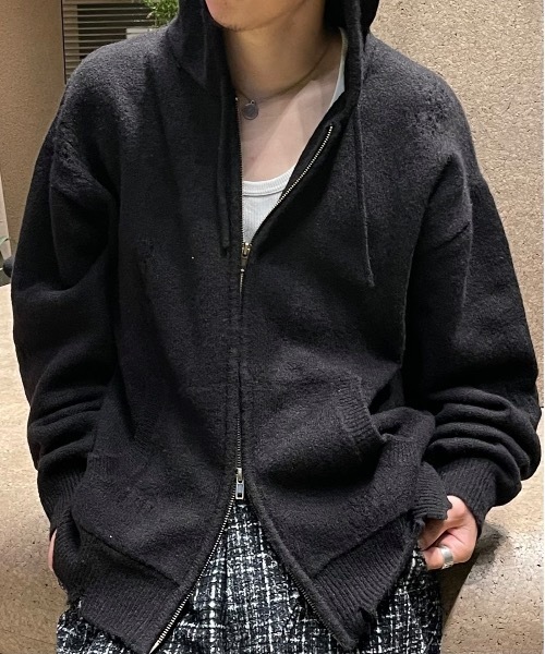 Camphor wood ダブルジップニットフーディー　M チャコールグレー Camphor wood（カンファーウッド）の「double zip mix yarn knit
