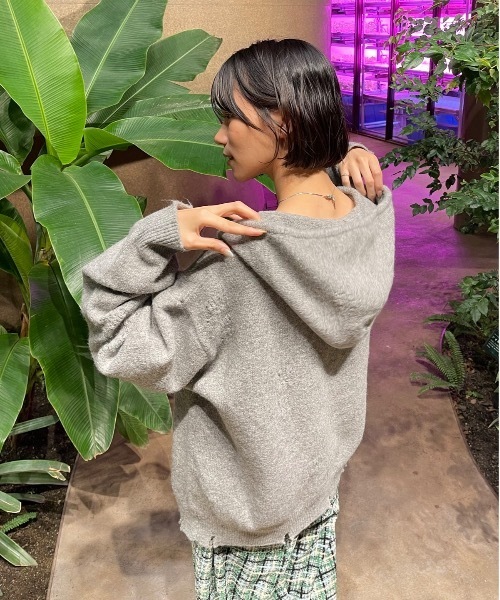 MandO（Auntie Rosa）（エムオー）の「【MandO】ダブルジップダメージニットフーディ（パーカー・メンズ・ブラック/グレー・MEDIUM/LARGE）」の15枚目の写真