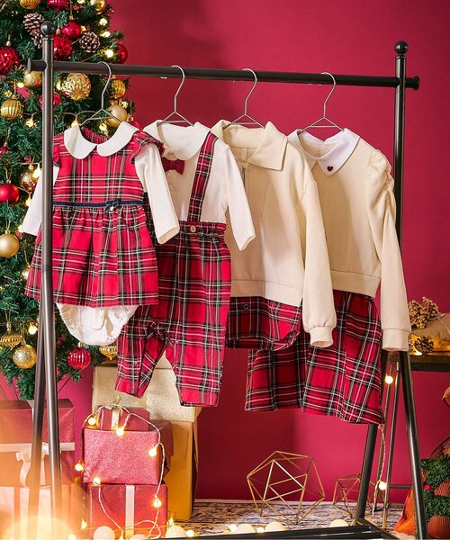 apres les cours（アプレレクール）の「【リンク】チェックジャンスカレイヤードカバーオール（ロンパース・キッズ・ブラック/レッド・70/80）」の20枚目の写真