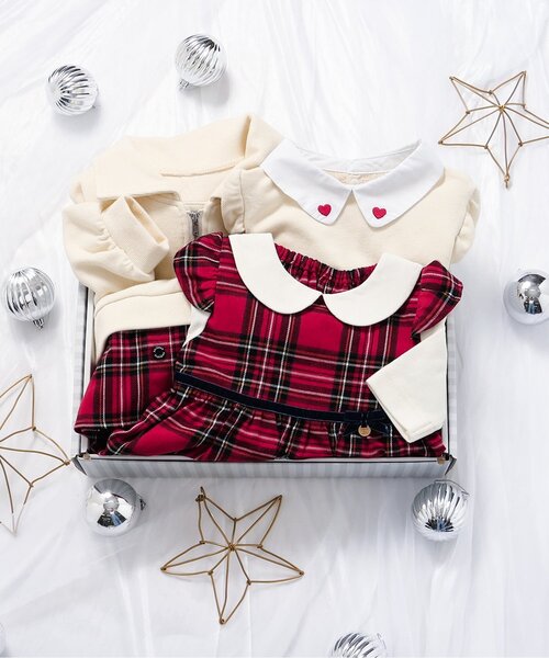 apres les cours（アプレレクール）の「【リンク】チェックジャンスカレイヤードカバーオール（ロンパース・キッズ・ブラック/レッド・70/80）」の4枚目の写真