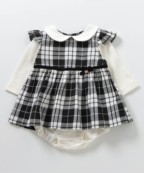 apres les cours（アプレレクール）の「【リンク】チェックジャンスカレイヤードカバーオール（ロンパース・キッズ・ブラック/レッド・70/80）」の5枚目の写真