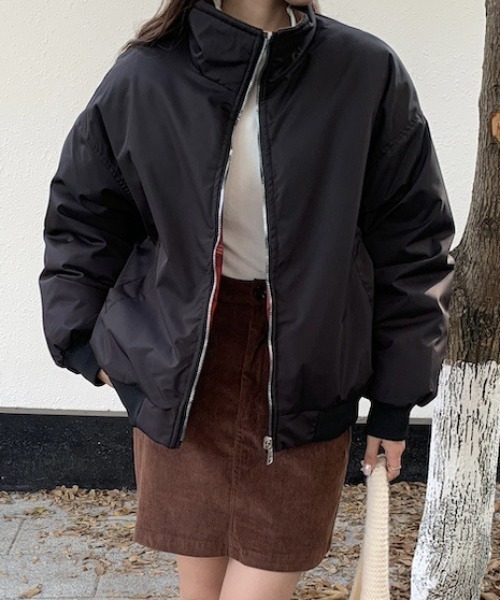 リバーシブルブルゾン/無地＆チェック柄