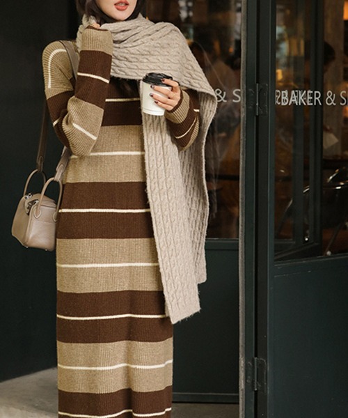 セール】ボーダー柄ニットワンピース（ワンピース）｜Kuroba