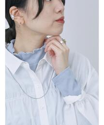 Samansa Mos2 blue | 【吸湿発熱】リブフリル衿プルオーバー(Tシャツ/カットソー)