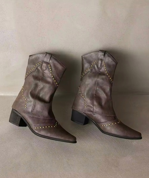 Port（ポート）の「【 Port / ポート 】 ポインテッドトゥ スタッズ ウエスタン カバー ミドルブーツ #_（ブーツ・レディース・ブラック/ライトブラウン/ダークブラウン・M/L）」の14枚目の写真