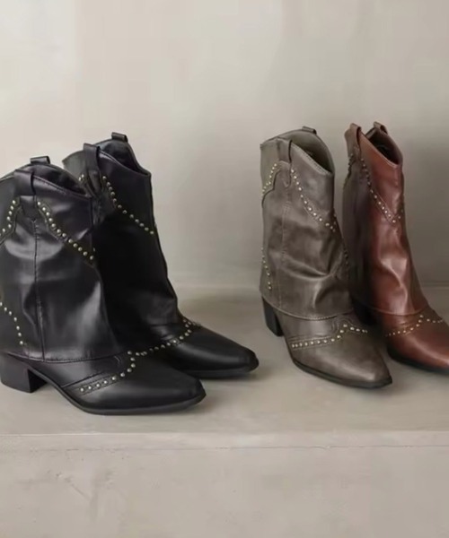 Port（ポート）の「【 Port / ポート 】 ポインテッドトゥ スタッズ ウエスタン カバー ミドルブーツ #_（ブーツ・レディース・ブラック/ライトブラウン/ダークブラウン・M/L）」の20枚目の写真