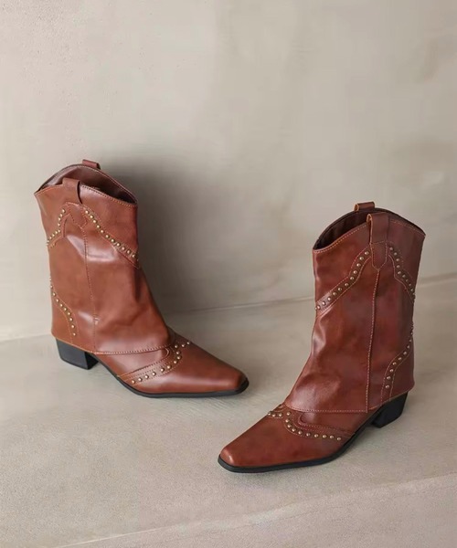 Port（ポート）の「【 Port / ポート 】 ポインテッドトゥ スタッズ ウエスタン カバー ミドルブーツ #_（ブーツ・レディース・ブラック/ライトブラウン/ダークブラウン・M/L）」の19枚目の写真