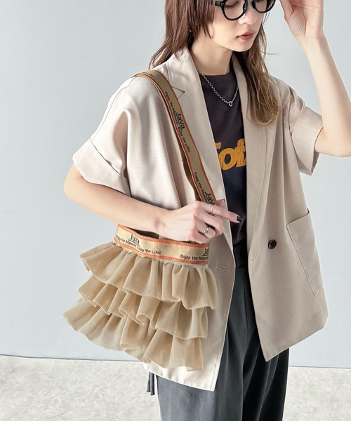 Java（ジャバ）の「《Javaジャバコラボ》フェミニン&スポーティで可愛い。シアーフリル巾着ショルダーバッグ（ショルダーバッグ・レディース・ブラック/ベージュ・ONE SIZE）」の14枚目の写真