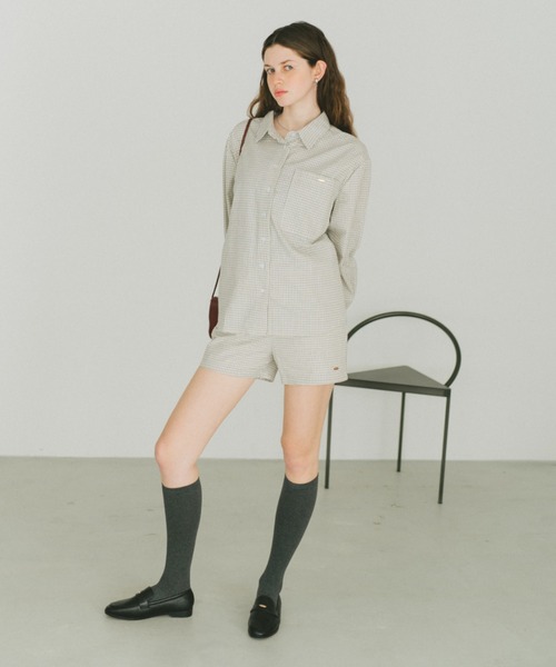 VANNIE U(ヴァニーユー)の「オリジナルプレートコットンチェックハーフパンツ(その他パンツ・レディース・アイボリー/ネイビー・FREE)」の9枚目の写真