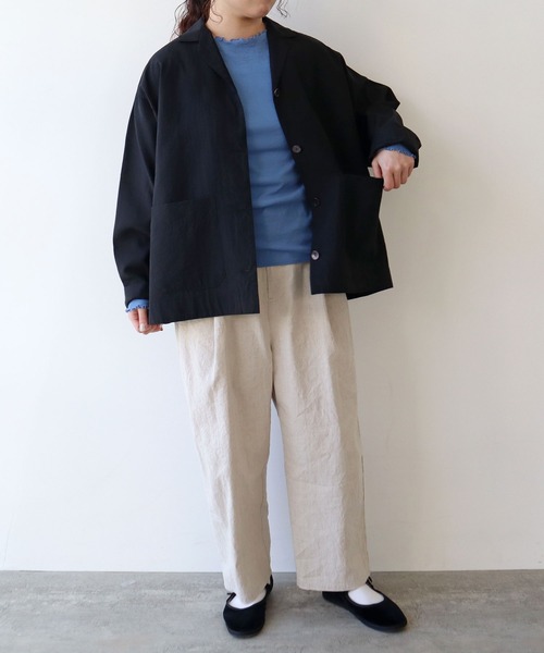 yuni(ユニ )の「sheer シャツジャケット(テーラードジャケット・レディース・グレー/ブラック・FREE)」の4枚目の写真