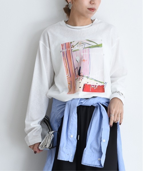 Eimee Law（エイミーロウ）の「アートプリント シアースラブロンT（Tシャツ/カットソー・レディース・ライトグレー/ライトグリーン/オフホワイト/ダークネイビー/ホワイト系2/ライトピンク/ホワイト系1/ネイビー系・FREE）」の3枚目の写真