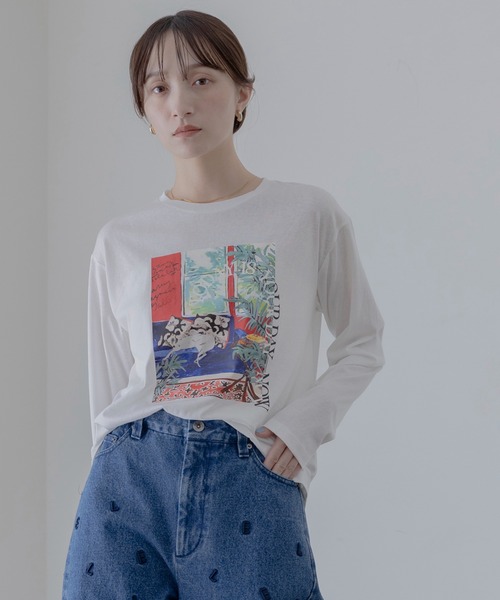 Eimee Law（エイミーロウ）の「アートプリント シアースラブロンT（Tシャツ/カットソー・レディース・ライトグレー/ライトグリーン/オフホワイト/ダークネイビー/ホワイト系2/ライトピンク/ホワイト系1/ネイビー系・FREE）」の4枚目の写真
