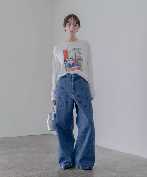 Eimee Law（エイミーロウ）の「アートプリント シアースラブロンT（Tシャツ/カットソー・レディース・ライトグレー/ライトグリーン/オフホワイト/ダークネイビー/ホワイト系2/ライトピンク/ホワイト系1/ネイビー系・FREE）」の9枚目の写真