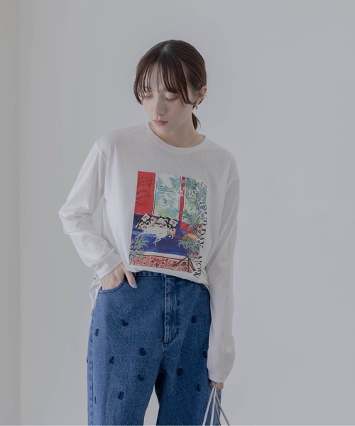 Eimee Law（エイミーロウ）の「アートプリント シアースラブロンT（Tシャツ/カットソー・レディース・ライトグレー/ライトグリーン/オフホワイト/ダークネイビー/ホワイト系2/ライトピンク/ホワイト系1/ネイビー系・FREE）」の11枚目の写真