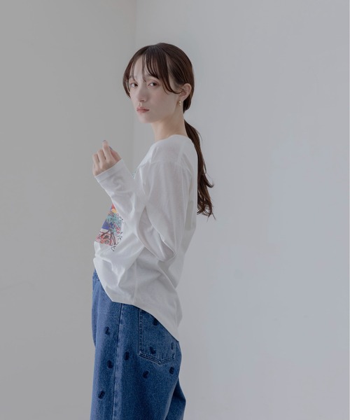 Eimee Law（エイミーロウ）の「アートプリント シアースラブロンT（Tシャツ/カットソー・レディース・ライトグレー/ライトグリーン/オフホワイト/ダークネイビー/ホワイト系2/ライトピンク/ホワイト系1/ネイビー系・FREE）」の12枚目の写真