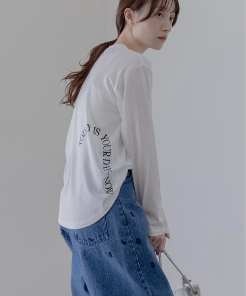 Eimee Law（エイミーロウ）の「アートプリント シアースラブロンT（Tシャツ/カットソー・レディース・ライトグレー/ライトグリーン/オフホワイト/ダークネイビー/ホワイト系2/ライトピンク/ホワイト系1/ネイビー系・FREE）」の13枚目の写真