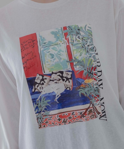 Eimee Law（エイミーロウ）の「アートプリント シアースラブロンT（Tシャツ/カットソー・レディース・ライトグレー/ライトグリーン/オフホワイト/ダークネイビー/ホワイト系2/ライトピンク/ホワイト系1/ネイビー系・FREE）」の14枚目の写真