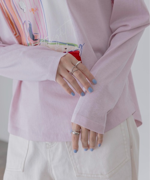 Eimee Law（エイミーロウ）の「アートプリント シアースラブロンT（Tシャツ/カットソー・レディース・ライトグレー/ライトグリーン/オフホワイト/ダークネイビー/ホワイト系2/ライトピンク/ホワイト系1/ネイビー系・FREE）」の16枚目の写真