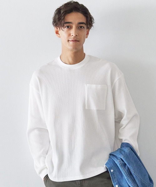coca(coca)(コカ)の「ワッフルポケットロンT(Tシャツ/カットソー・メンズ・チャコール/ホワイト・L/XL/M)」の2枚目の写真