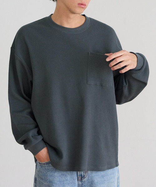 coca(coca)(コカ)の「ワッフルポケットロンT(Tシャツ/カットソー・メンズ・チャコール/ホワイト・L/XL/M)」の6枚目の写真