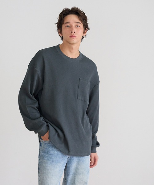 coca(coca)(コカ)の「ワッフルポケットロンT(Tシャツ/カットソー・メンズ・チャコール/ホワイト・L/XL/M)」の4枚目の写真