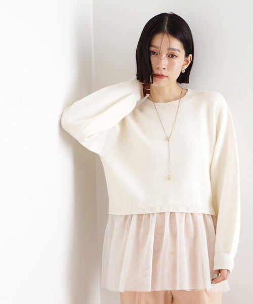 THE SHOP TK (ザ ショップ ティーケー )の「◆裾チュールプルオーバー【洗える】(ニット/セーター・レディース・ブラック/オフホワイト/グレー・99)」の7枚目の写真