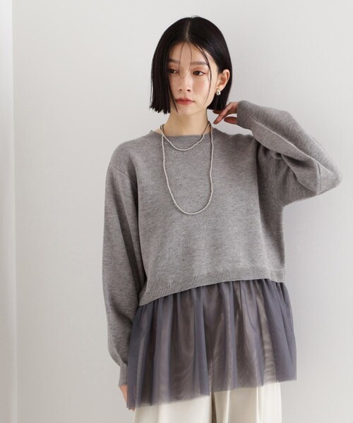THE SHOP TK (ザ ショップ ティーケー )の「◆裾チュールプルオーバー【洗える】(ニット/セーター・レディース・ブラック/オフホワイト/グレー・99)」の11枚目の写真
