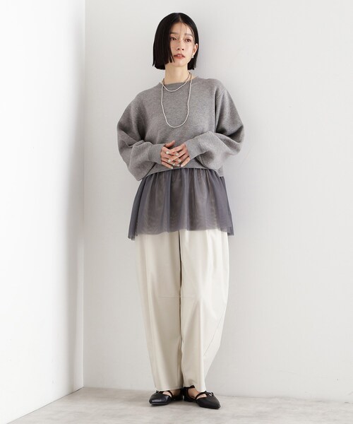THE SHOP TK (ザ ショップ ティーケー )の「◆裾チュールプルオーバー【洗える】(ニット/セーター・レディース・ブラック/オフホワイト/グレー・99)」の13枚目の写真
