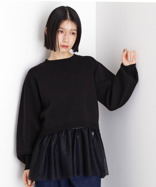THE SHOP TK (ザ ショップ ティーケー )の「◆裾チュールプルオーバー【洗える】(ニット/セーター・レディース・ブラック/オフホワイト/グレー・99)」の15枚目の写真