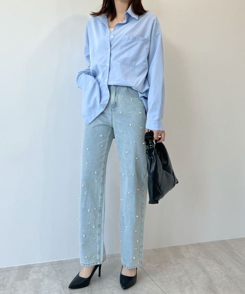 Futier land(フューティアランド)の「パール付デニム(デニムパンツ・レディース・ライトブルー/ブラック・MEDIUM/LARGE/SMALL)」の17枚目の写真