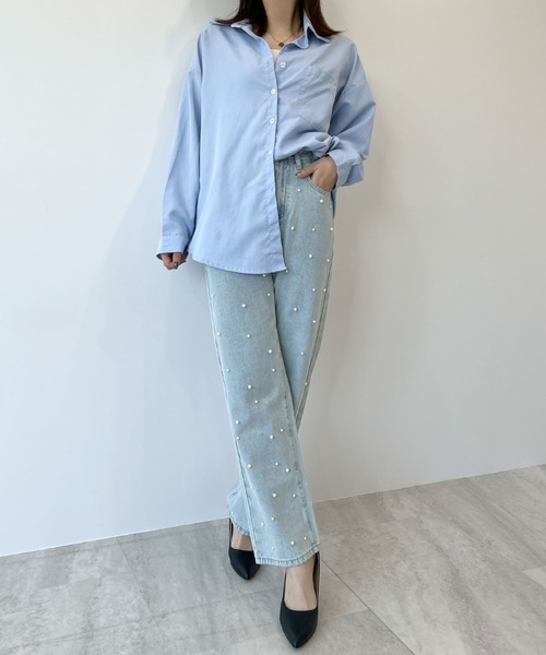 Futier land(フューティアランド)の「パール付デニム(デニムパンツ・レディース・ライトブルー/ブラック・MEDIUM/LARGE/SMALL)」の14枚目の写真