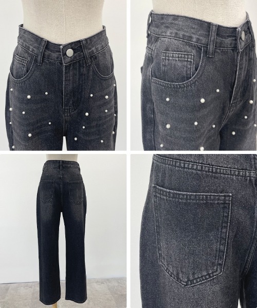 Futier land(フューティアランド)の「パール付デニム(デニムパンツ・レディース・ライトブルー/ブラック・MEDIUM/LARGE/SMALL)」の11枚目の写真