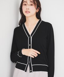 【アンサンブル可能】配色Vネックカーディガン