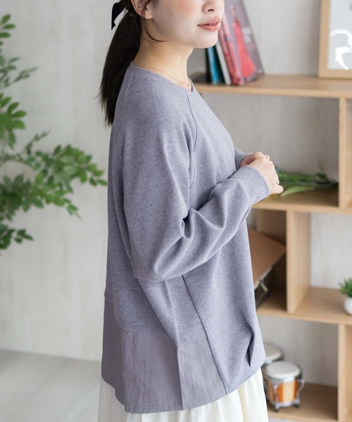 NAVY(ネイビー)の「NAVY 異素材切替プルオーバー(Tシャツ/カットソー・レディース・ブラック/ベージュ/杢グレー・M/L)」の1枚目の写真